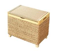 Handmade Rattan Pouf with Storage Rustic Woven Bench for Living Room Natural Finish 50x30x40cm Versatile Seating & Decorative Ottoman Perfect for Bedroom End or Lounge