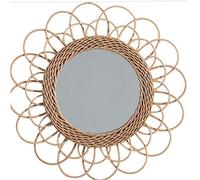 Handmade Rattan Wall Mounted Mirror Circular Bamboo Wicker Weave Modern Bathroom Decor Stylish Hanging Mirror for Home Natural Aesthetic