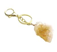 Handmade raw stone wrapped keychain natural amethyst rose quartz stone irregular keychain personality fashion men and women all-match ornaments,Citrine,One size