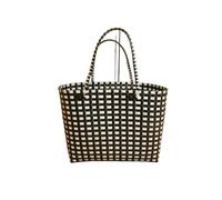 Handmade Recycled XL Plastic Shopping Basket, Black & White Chequered Design - 50L Capacity, Large Beach Bag - Woven Tote Bag for Shopping, Picnic, Parks & Everyday Use - Reusable Eco-Friendly Gifts