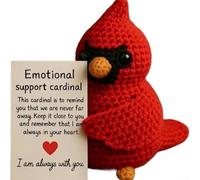 Handmade Red Bird Plush for Pocket Hug, for Emotional Support for COMPANION with Message Card, Soft Knitted Love Symbol for Grief Relief and Remembrance, Comforting Keepsake in Red, 10x5cm