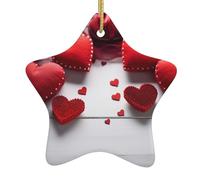 Handmade Red Hearts Christmas Ceramic Star Ornaments Christmas Tree Decorations Home Party Decorations