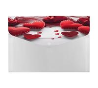 Handmade Red Hearts File Folder with Snap&6 Pockets Reusable File Organizer Portable Document Paper Bill Receipt Organizer Plastic Envelopes for Office College Letter Size