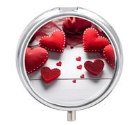 Handmade Red Hearts Pill Box Small Round Pill Case Portable Travel Pill Container Multi-Functional Moisture Proof Metal Medicine Pill Organizer Box for Vitamins Fish Oil
