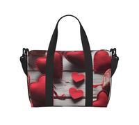 Handmade Red Hearts Water-Resistant Crossbody Travel Bag, Large Carry-On with Adjustable Strap, Multi-Compartment Weekender for Gym, Travel, Outdoor