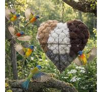 Handmade Refillable Bird Nesting Heart - Premium Alpaca Fiber & Iron Frame, Includes 2 Bags Nesting Material, Weatherproof Wild Bird Shelter, Hummingbird House & Unique Garden Art Gift for Bird Lovers