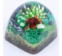 Handmade Resin Artisan Keycap - Coral Reef Ocean Theme with Sea Creatures- 1U ESC Key - Cherry MX Mechanical Keyboard Compatible - 3D Mini Aquarium Design (Turtle)
