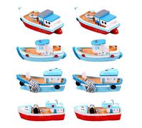 Handmade Resin Fishing Boat Model Figure Craft Set 8 Miniature Ship Decor Home Decor and Gift Supply Mediterranean Fishing Boat Model