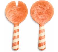 Handmade Resin Salad Serving Spoon & Fork Set | Elegant Glossy Finish with Unique Beaded Handles | Durable Kitchen Utensil Set for Tossing, Serving Salads & Fruits | Gift Tableware (Orange)
