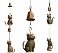Handmade Retro Cat Wind Chime, Metal Copper Retro Cat Windchime, Unique Windchime Decorations, Bell Outside Yard Home Porch Decorations(Type E)