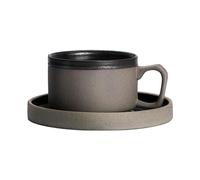 Handmade Retro Japanese Ceramic Coffee Cup And Plate Set, Home Breakfast Milk Mug-Cup and Plate Set - Brown -250ml/8.5oz