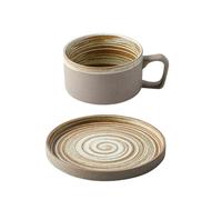 Handmade Retro Japanese Ceramic Coffee Cup And Plate Set, Home Breakfast Milk Mug-Cup and Plate Set - Light Brown -250ml/8.5oz