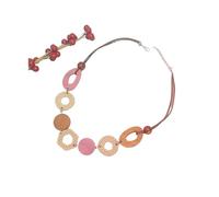 Handmade Retro Wooden Necklace for Women, Ethnic Style Boho Chic Statement with Geometric Pendant, Daily Wear Gift(Pink)