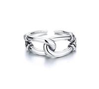 Handmade Rings, 925 Sterling Silver High Polished Interlocked Ring, Double Line Cross Simple Delicate Minimalist Stacking Band Ring Opening Adjustable for Women Girls