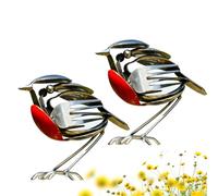 Handmade Robin Bird Scrap Metal Sculpture, Recycled Fork & Spoon Art Figurine, Rustic Red Chest Bird Statue, Weatherproof Metal Robin Garden Ornament for Outdoor Patio Decor (2pcs)