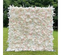 Handmade Romantic Creamy white and light pink rose wall Large Artificial Flower Wall Backdrop Panels, Rose Wedding Backdrop 3D Floral Wall fabric flower wall for Party B(One Color-2*2m/6.56*6.56FT
