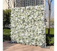 Handmade Romantic Eucalyptus and White Flowers Wall Large Artificial Flower Wall Backdrop Panels,Wedding Backdrop 3D Floral Wall Fabric Flower Wall (2m*2m/6.56 * 6.56FT)