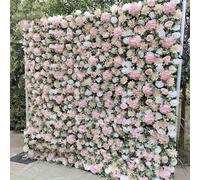 Handmade Romantic Rose Hydrangea Wall with Green Leaves Large Artificial Flower Wall Backdrop Panels, Rose Wedding Backdrop 3D Floral Wall Fabric Flower Wall for Party B(One Color-3 * 3m/10 * 10FT