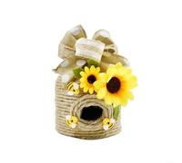 Handmade Rope Bee Hive Ornament With Wooden Bees Sunflower Farmhouse Style Rustic Home Garden Decoration Tiered Tray Display(D)
