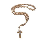 Handmade Rosary Necklace with Wooden Beads and Wood Cross Pendant for Religious Christian Prayer Neckwear Gift