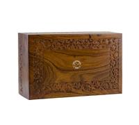 Handmade Rosewood Cremation Urn Box for Human Ashes Adult - Hand-Carved Funeral Memorial Keepsake with Floral Engraving, Wooden Burial Urn (Large : 9" x 5.5" x 4.5" - 180lbs or 72kg, Natural)
