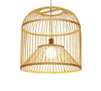 Handmade Round Bamboo Birdcage Chandelier - Farmhouse Beige Single Head Light with Wicker Shade