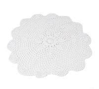 Handmade Round Lace Table Cover for Vintage Home Decor, Crochet Doily Mats for Cafe and Restaurant Use (White)
