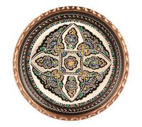 Handmade Round Vintage Copper Antique Turkish Moroccan Arabic Coffee Table Tea Serving Tray Decor Decorative Handmade Fancy Handle Luxury Decoration Dining Dresser Art Deco Kitchen Bohemian Tray