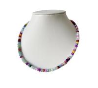 Handmade Ruby Jasper Bead Necklace - 4x6mm Natural Stone Choker for Women & Teens(Colorful Jasper_30cm)