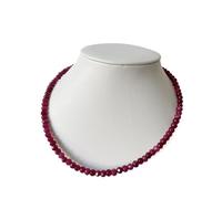 Handmade Ruby Jasper Bead Necklace - 4x6mm Natural Stone Choker for Women & Teens(Red Ruby_30cm)