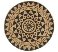 Handmade Rug Jute with Black Print 120 cm Berkfield Home Black 100cm diameter