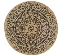 Handmade Rug Jute with Dark Blue Print 150 cm Berkfield Home Brown 100cm diameter