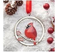 Handmade Rustic Bird Ornament, Sand Dove & Cardinal on Branch, Glass Birdie Tree Decoration, Spiritual Christmas Ornament, Memorial for Women Christmas Holiday Decor (B)