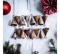Handmade Rustic Iron Metal Vintage Cone Shape Bells Chime Jingle Bell Cow Bells Antique Finish Size 2" H (Set of 16 Pcs) with Jute Twine