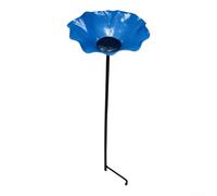 Handmade Rustproof Metal Garden Stake Flower Shape Bird Bath and Bee Water Station with Butterfly Feeder for Pollinator Garden Ornament Outdoor Wildlife Water Source(Blue)