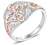 Handmade S925 Witch's Return-Knot Protection Ring, Protect Your Loved Ones, Silver Knot Design with Rose-Gold Detail, Cubic Zirconia Silver Knot Design Jewelry Gifts for Women (#6)