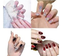 Handmade Salon French Press-On Nails Natural False Nails for Work Housework 4pack Reusable Glossy Press ons Nails Cat Eyes Non-Damaging Snug Fit Gift Box Packing (23, 10 Sizes)