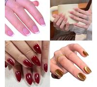 Handmade Salon French Press-On Nails Natural False Nails for Work Housework 4pack Reusable Glossy Press ons Nails Cat Eyes Non-Damaging Snug Fit Gift Box Packing (1, 10 Sizes)