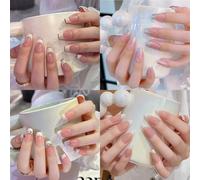 Handmade Salon French Press-On Nails Natural False Nails for Work Housework 4pack Reusable Glossy Press ons Nails Cat Eyes Non-Damaging Snug Fit Gift Box Packing (16, 10 Sizes)