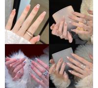 Handmade Salon French Press-On Nails Natural False Nails for Work Housework 4pack Reusable Glossy Press ons Nails Cat Eyes Non-Damaging Snug Fit Gift Box Packing (6, 10 Sizes)