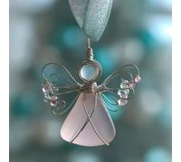 Handmade Sea Glass Angel Ornament,Handmade Silver Wire-Wrapped Angel Christmas Decoration,H-andmade Coastal Beach Christmas Decor for Tree,Xmas Holiday Home Decor Gift for Beach Lovers