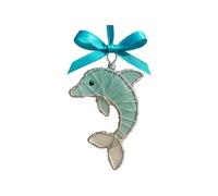 Handmade Sea Glass Ocean Ornament, Hand Silver Wire Wrapped Sea Glass Valentine's Day Decor, Ocean-Inspired Memorial Hanging Decoration, Unique Decor for Beach Lovers (Dolphin)