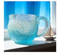Handmade Sea Wave Glass Mug, Handcrafted Ocean Wave Glass Mug, Unique Sea-Inspired Drinking Vessel for Beach Lovers, Textured Wave Design for Coffee and Drinks (A)