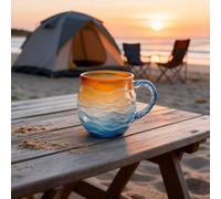 Handmade Sea Wave Glass Mug, Ocean Wave Glass Mug, Unique Sea-Inspired Drinking Vessel for Beach Lovers, Artistic Wave Design for Coffee and Drinks (B)