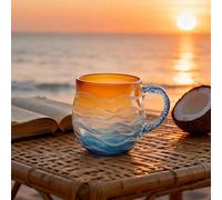 Handmade Sea Wave Glass Mug, Sunset Sea Coffee Mug, Sunset & Oceans Legend Series Cup, Textured Beach Theme Inspired Drinkware Mugs for Tea, Wine Coffe Lover (Orange)