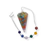Handmade Seven Chakra Orgone Pendulum Hexagonal Shape with Chakra Beads Chain Healing Crystal Protection Gift Scrying Dowser Dowsing Point