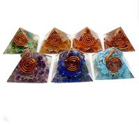 Handmade Seven Chakra Quartz Pyramid Set of 7 Healing Crystals Reiki Powered Orgone with SSB Coil Pyramid Metaphysical with Gift Box for Positive Energy Protection