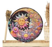 Handmade Shaman Drum - PU Leather Round Spiritual With Wooden Gavel | Big Tone Percussion Instrument Tools For Meditation, Healing Rituals, Relaxing Music, Energy Practices, Yoga Sound theraapy, Home