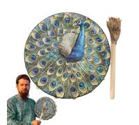 Handmade Shamanic Drum, Handmade Shaman Drum, Meditation Drum, Hand Drum, Siberian Drum with Bird Pattern, 9.8 Inch Large Shamanic Drum for Spiritual Music and