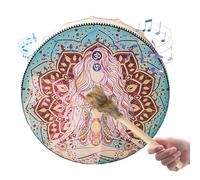 Handmade Shamanic Drum, PU Leather Hand Shamanic Drum, Big Tone Round Shaman Tools, Vintage Wood Gavel Included Spiritual Music Supplies for Home